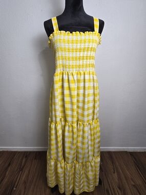 Yellow & White Gingham Smocked Maxi Sundress Mommy & Me